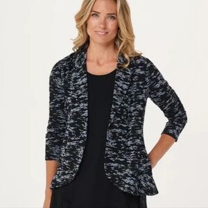 LOGO Lori Goldstein Mini Camo French Terry Blazer Black Gray Women's Size XL